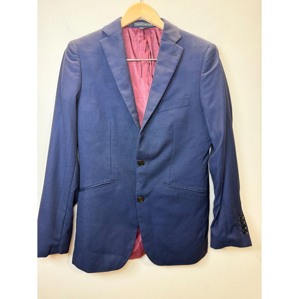 Indochino Men's Size custom Navy Blue Wool Blazer Jacket Two Button